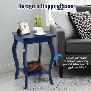 Comodino, Comodino da Divano a 2Livelli, Tavolino per la Camera da Letto, Capacit¨¤ di peso di 17 kg, 40 x 40 x 60 cm (2, blu)
