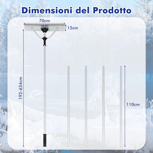 Restrello da Neve per Tetto Lungezza 635 cm, Rastrello per Neve Telescopico con Testa Pieghevole, Restrello in Alluminio Allungabile con 5 Asta Rimozione Neve, Pala da Neve per Tetto