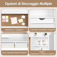 Set Scrivania e Sedia per Bambini 5-12 Anni, Tavolo in Materiale Sicuro con Bacheca in Sughero, 2 Cassetti e Spazio Ampio, Design Moderno, Ideale per Studio e Disegno (Bianco)