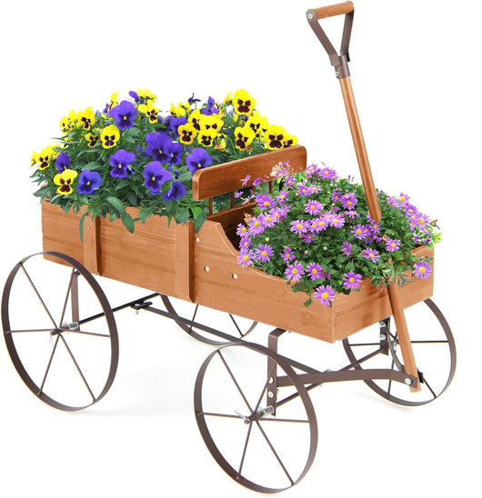 Fioriera da Esterno a Forma di Carrello, Carriola da Giardino in Legno, Decorazione per Giardino e Cortile dal Design Vintage (Arancio)