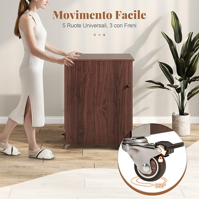 Mobile per Macchina da Cucire Pieghevole, Tavolo da Cucito con Stazione di Ricarica, Ruote Bloccabili, Ripiano e Contenitori (Marrone Scuro, 116 x 41 x 78 cm)