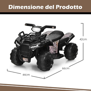 Quad Elettrico per Bambini, Auto Elettrica Cavalcabile con luce LED Musica e Box Anteriore, Mini Quad Regalo per Bambini 18-36 Mesi (Nero)