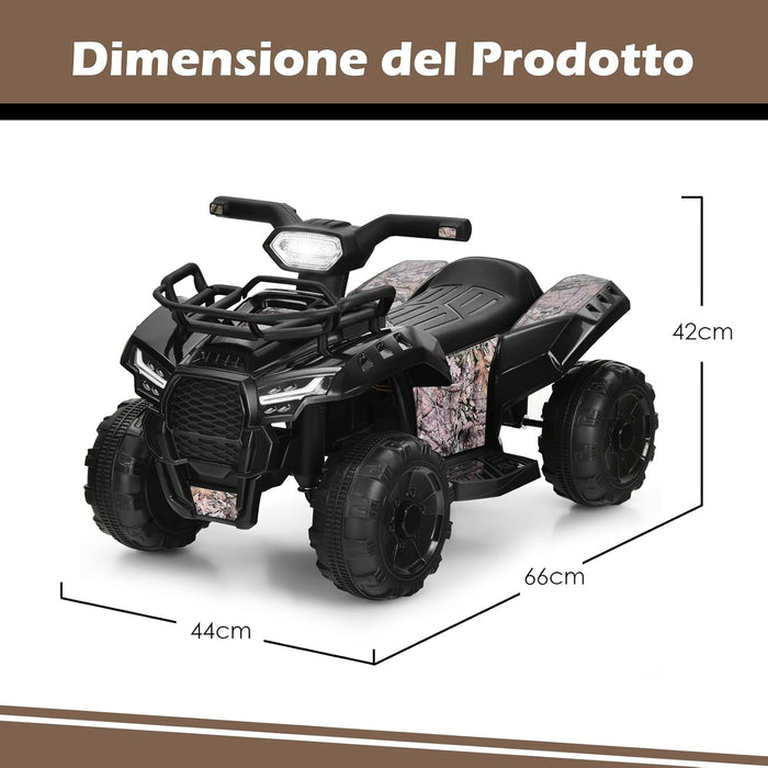 Quad Elettrico per Bambini, Auto Elettrica Cavalcabile con luce LED Musica e Box Anteriore, Mini Quad Regalo per Bambini 18-36 Mesi (Nero)