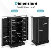 Credenza da Cucina, Mobile da Cucina Moderno con 6 Ripiani Regolabili, per Cucina, Sala da Pranzo e Soggiorno, 60 x 40 x 120 cm (Nero)