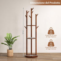 Attaccapanni girevole a forma di albero, Appendiabiti con 3 Ripiani e 9 Ganci, Appendiabiti 167 cm per Ingresso Salotto Camera da Letto