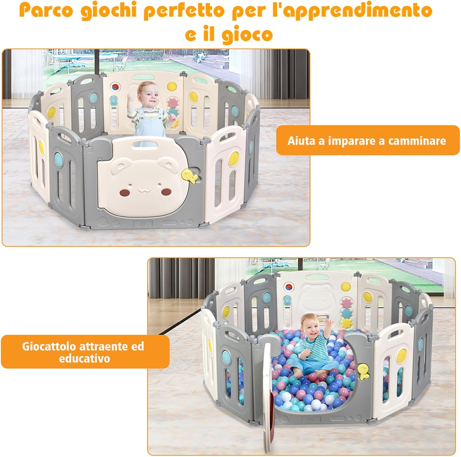 Recinto per Bambini da Giocare, Box Pieghevole Centro di Attività per Bambini, Porta con Chiusura e Giocattoli, Ecologico, da Interni ed Esterni (12Pannelli)