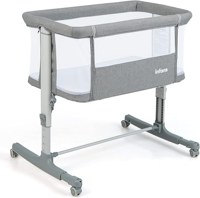 3 in 1, culla regolabile in altezza a 5 livelli, culla con materasso, lettino da viaggio mobile su ruote con navicella, culla per bambini dalla nascita fino a 9 kg (grigio chiaro)