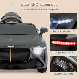 Bentley 12V Macchina Elettrica per Bambini, Auto Elettrica con Telecomando Luci a LED, Velocità Regolabile 3-5 km/h, Veicolo Elettrico per Bambini 37-96 Mesi (Nero)
