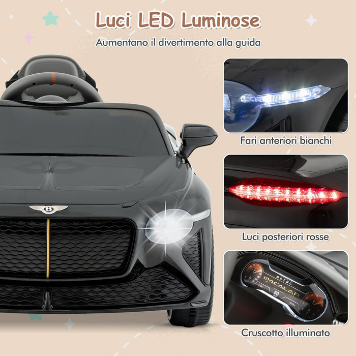 Bentley 12V Macchina Elettrica per Bambini, Auto Elettrica con Telecomando Luci a LED, Velocità Regolabile 3-5 km/h, Veicolo Elettrico per Bambini 37-96 Mesi (Nero)