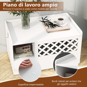 Mobile per Lettiera per Gatti, Panca per Lettiera per Gatti, Mobile Contenitore con Cuscino Rimovibile per Gatti da Interno, Bianco, 90 x 48,5 x 52 cm