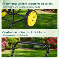 Carrello Avvolgitubo da Giardino, Capacità di 70 m per Tubi da 20 mm, Carrello per Tubo da Esterno in Metallo Robusto con 2 Ruote e Cestino Portaoggetti, per Giardino, Prato e Patio (Nero)