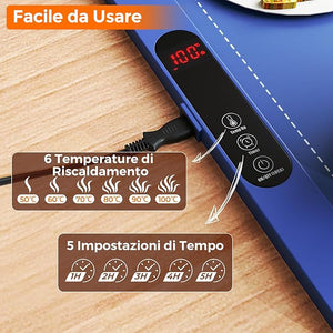 Tappetino Riscaldante per Alimenti, Scaldavivande Elettrico Arrotolabile in Silicone, con Tempo e Temperature Regolabili, Cinturino Autobloccante, per Scongelamento (60 x 38cm,Blu)