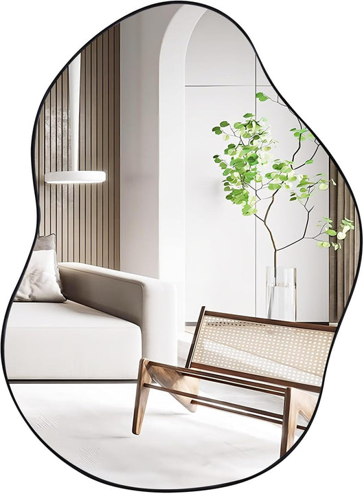 Specchio da Parete 78x56 cm, Specchio da Bagno a Forma Irregolare con Base Posteriore Premium, Specchio Decorativo per Soggiorno Ingresso Bagno (78 x 56 cm Nero)
