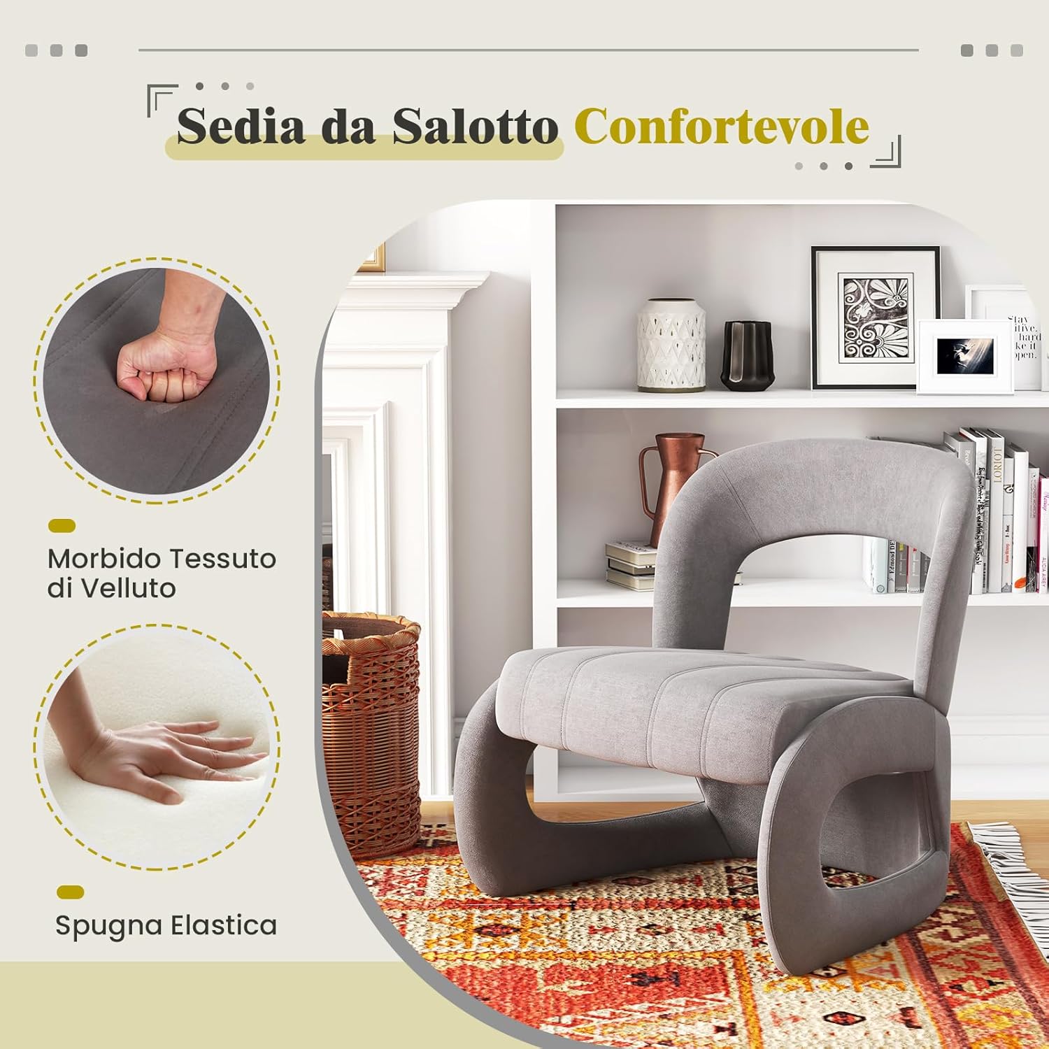 Poltrona con Pouf, Poltrona Relax con Poggiapiedi, Set di Poltrona e Pouf Rivestiti in Velluto, con Schienale Curvo Aperto, Poltrona da Lettura per Soggiorno, Portata 180 kg