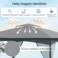 Gazebo da Giardino 3 x 3,6 m, Gazebo con Zanzariera a Doppia Copertura con Sacchetti di Sabbia e Picchetti a Terra, Tenda Impermeabile con Struttura in Metallo per Prato (Grigio)