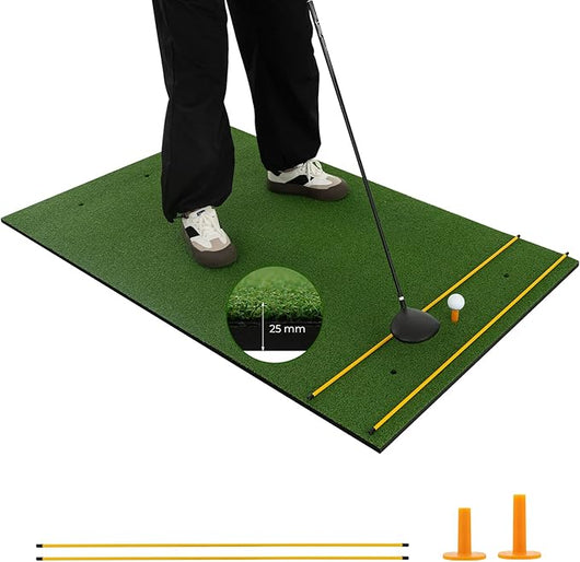 Tappeto da Allenamento Golf 3-in-1, Tappetino da Allenamento in Erba Sintetica con 2 Punte da Golf, 2 Aste di Allineamento e 3 Fori Preforati per le Punte