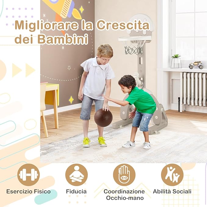 Canestro da Basket per Bambini, 4 in 1 Centro Attività, Porta Calcio Golf Gioco del Cerchio, Altezza Regolabile per Interni ed Esterni, Regalo per Bambini 3-10 Anni