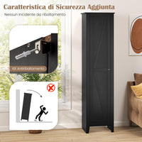 Mobile Bagno 43 x 39,5 x 183 cm, Colonna Bagno con Ante e 4 Ripiani, Armadietto Salvaspazio Alto a Colonna in MDF, per Soggiorno, Cucina e Ufficio (Nero)