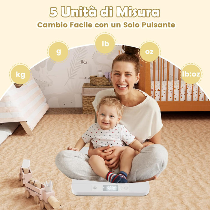 Bilancia per Neonati, Bilancia con Vassoio Rimovibile per Misurazione del Peso Corporeo e dell'Altezza, Bilancia Digitale con Schermo LED per Bambini, Animali Domestici e Adulti