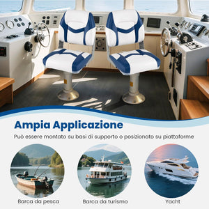 Set di 2 Sedie da Barca, Sedili Alti da Barca Pieghevole Morbide Imbottite Spesse, Sedile Nautica Ergonomico per Imbarcazioni da Pesca, 42 x 49 x 51 cm, Blu e Bianco