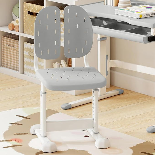 Sedia per Bambini 3+ Anni, Poltrona Ergonomica con Doppi Supporti Dorsali e Seduta Traspirante e Struttura in Metallo Resistente, Sedia Regolabile in Altezza per Camera da Letto (Grigio)