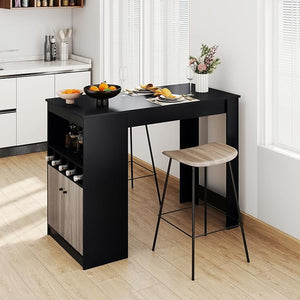 Tavolo da Pranzo 120 x 60 x 91,5 cm, Tavolo Cucina Salvaspazio con Scomparti, Armadietto e Ripiano Regolabile, Scrivania Moderno per Sala da Pranzo e Soggiorno, Nero