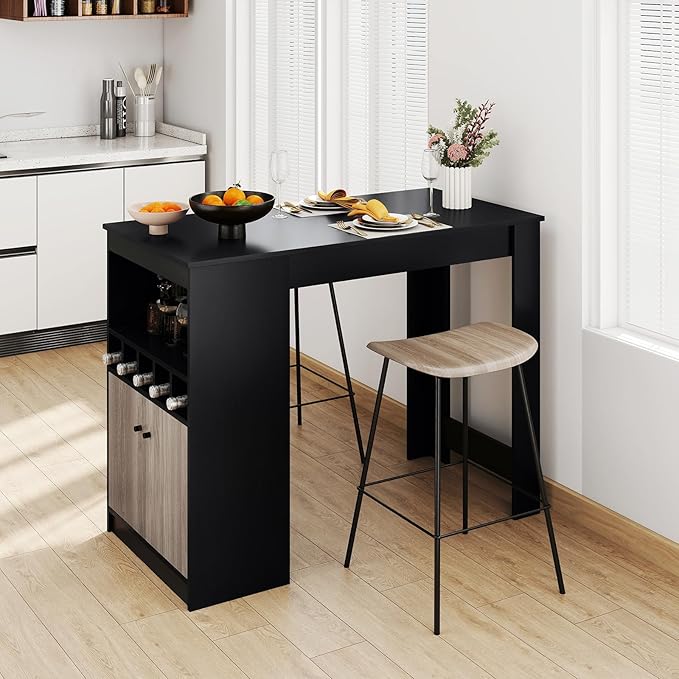 Tavolo da Pranzo 120 x 60 x 91,5 cm, Tavolo Cucina Salvaspazio con Scomparti, Armadietto e Ripiano Regolabile, Scrivania Moderno per Sala da Pranzo e Soggiorno, Nero