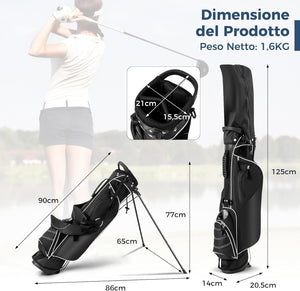 Sacca da Golf con Supporto, Borsa da Golf a 4 Scomparti con 4 Tasche con Cerniera, Borsa Frigo, Tracolla Doppia, Cappuccio Antipioggia, Supporto per Ombrellone