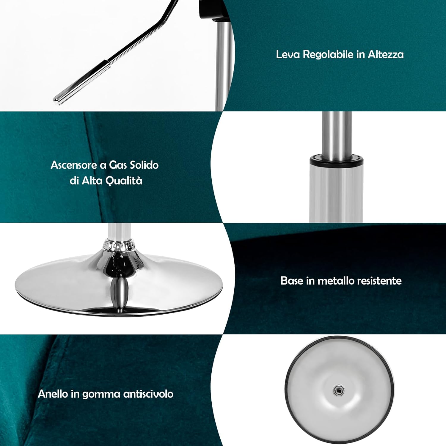 Sgabelli da Bar Girevole in Velluto, Sgabelli Cucina Moderni Design Alte con Schienale, Sedia Rotondo Regolabile in Altezza, con Braccioli, per Cucina Ufficio Bar (Verde)