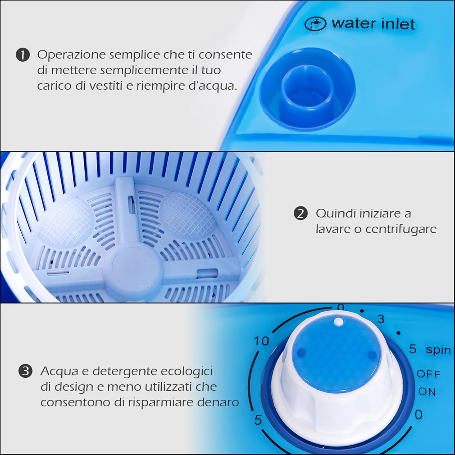 Mini Lavatrice con Centrifuga, Semi Automatico, Lavatrice Compatta Portatile con Funzione Timer, Ideale per Dormitorio e Campeggio, 2,5 kg, 170 W [Classe di efficienza energetica E]