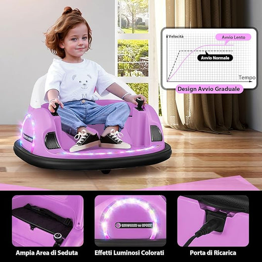 12V Autoscontro Elettrico per Bambini, Macchina Elettrica Cavalcabile con Telecomando, Luci Musica e Imbottitura Anti-collisione, Auto a Scontro per Bambini 18 Mesi + (Rosa)