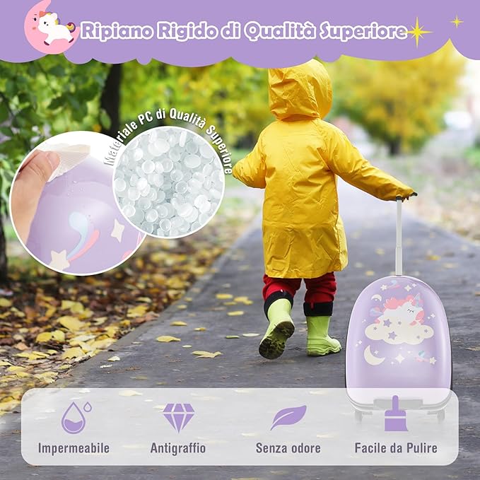 Valigia per Bambini da 16" con Ruote, Valigia Rigida con Manico Telescopico in Alluminio, Regalo per Bambini, 33 x 26 x 81cm (Rosa)