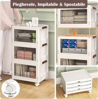 Set da 3 Contenitori Impilabili, Scatole Pieghevoli da 75/105 L con Ruote Bloccabili Porta e Coperchio, Organizzatori per Armadio, Multiuso per Casa Dormitorio (41 x 31,5 x 72,5 cm)