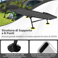 Brandina da Campeggio Pieghevole con Materasso Rimovibile, Poggiatesta, Schienale Regolabile in 6 Posizioni e Copripiedi Girevole a 360°, per Campeggio, Ufficio e Ospiti (Grigio)