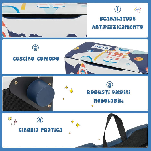 Cassapanca per Bambini in Legno, Panca 2 in 1 per Bambini con Coperchio Rimovibile, Organizer per Bambini per Soggiorno, Cameretta e Nido, 75 x 36 x 38 cm (Blu+Bianco)