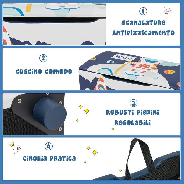 Cassapanca per Bambini in Legno, Panca 2 in 1 per Bambini con Coperchio Rimovibile, Organizer per Bambini per Soggiorno, Cameretta e Nido, 75 x 36 x 38 cm (Blu+Bianco)