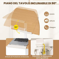 Tavolino da Letto e Divano, Tavolino Pieghevole e Regolabile in Altezza con Ruote e Piano Inclinabile a 90°, Mobile Multifunzionale e Portatile per Lavorare e Mangiare da Casa e Ufficio