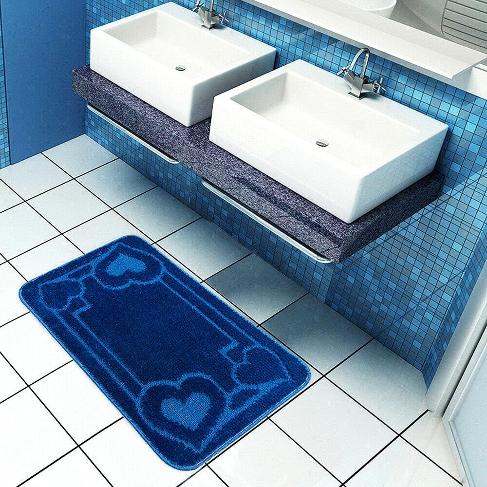Tappeto Bagno 50x80 cm Tinta Unita Antiscivolo Assorbente Camera Letto Made In Italy Blu