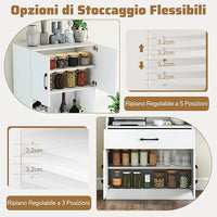 Credenza da Cucina Salvaspazio, Mobile Dispensa con Stazione di Ricarica, 4 Ante, 2 Ripiani Regolabili e 1 Cassetto, Armadio Alto per Soggiorno e Sala da Pranzo, 65 x 38 x 168 cm