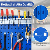 Kit 3 Pannelli Porta Attrezzi da Parete 60 x 40 cm, Pannello Forato Portaoggetti con 24 Ganci e Supporti, Pannello Portautensili per Officina e Garage (Blu)