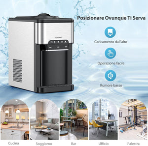 Erogatore Acqua 3 in 1, con Macchina del Ghiaccio, Dispender Acqua con 3 Impostazioni di Temperatura Caldo/Freddo/Ghiaccio, Regge Bottiglie 10-20 L, per Casa Ufficio Dormitorio