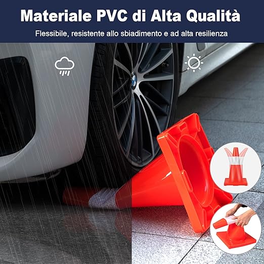 Set da 12 Coni Stradali con Gilet di Sicurezza, Coni Segnaletici Stradali con Strisce Refrigeranti, Birilli Stradali Riflettenti Luminosi in PVC Arancione Acceso per Traffico Guide Parcheggi