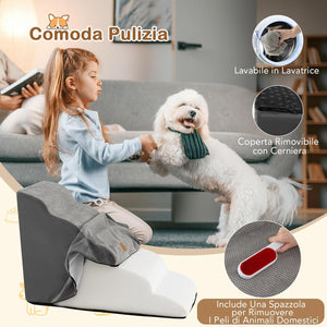Rampa per Cani in Schiuma, Scale per Animali con Copertura Lavabile, Fondo Antiscivolo, Passi Incline per Letti e Divani, Scala per Animali Piccoli, Anziani e Feriti (Grigio,5,41 x 87 x 56cm)
