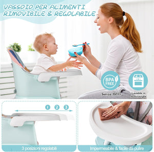 Seggiolone Pappa per Bambini 6 in 1, Seggiolone per Neonati Convertibile, Tavolo per Costruzioni per Bambini, con Imbracatura a 5 Punti, per Bambini da 6 Mesi fino 3 Anni (Colorato)