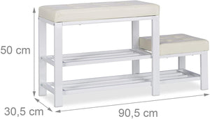 Panca da ingresso scarpiera panca sgabello 90,5 cm bianco 13_0000352_2