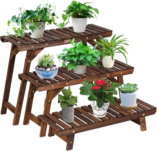 Porta Piante da Interno ed Esterno, Scaffale per Piante e Fiori a Scala in Legno, Porta Vasi da Balcone, Giardino e Salotto