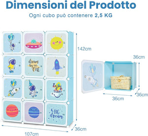 Portatile Guardaroba per Bambini, Armadio Guardaroba Modulare per Bambini con 2 Barre Appendiabiti, per Cameretta Camera da Letto, 107 x 36 x 142 cm
