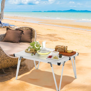 Tavolo da Campeggio Pieghevole, Tavolo da Picnic con Borsa Trasporto e Piano Impermeabile, con Struttura in Alluminio, per Giardino Campeggio, Portata 80 kg (Argenteo)