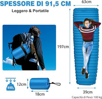 Materassino Gonfiabile da Campeggio, Materasso Gonfiabile Singolo Ultraleggero, Impermeabile Spessore 7 cm, Materassino Campeggio per Backpacking e Trekking, 197 x 63 x 7 cm