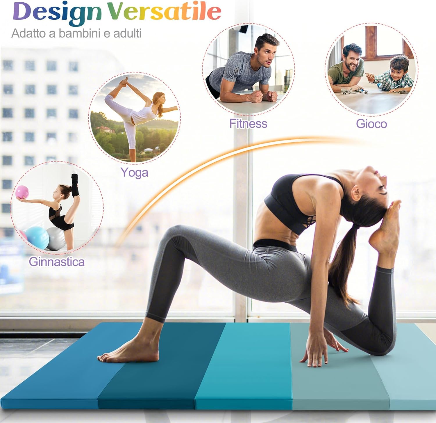 Tappetino da Ginnastica Pieghevole, Tappetino Portatile e Leggero con Maniglie, Tappetino per Yoga e Allenamenti per Stretching e Capriole da Casa e Palestra